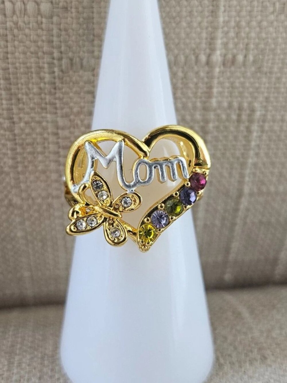 MOM Women Ring Multi Color Crystals Fashion Jewelry To Mom with Love Ring Size 6